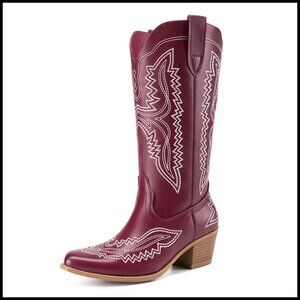 Square Toe Embroidery Western Mid Calf Cowboy Boots with Side Zipper